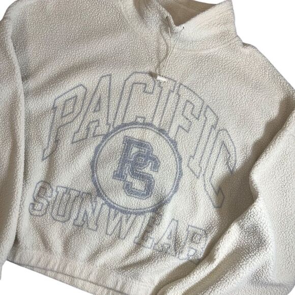 PacSun Fleece Funnel Neck Oversized Cropped Sweatshirt Size Small - Picture 2 of 15